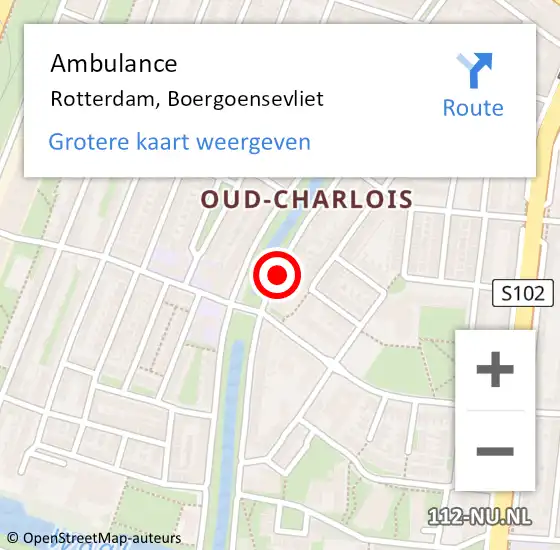 Locatie op kaart van de 112 melding: Ambulance Rotterdam, Boergoensevliet op 28 mei 2018 13:11