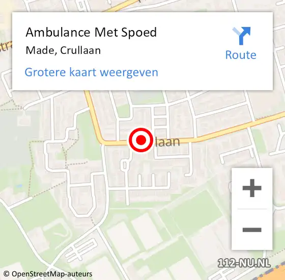 Locatie op kaart van de 112 melding: Ambulance Met Spoed Naar Made, Crullaan op 28 mei 2018 17:33