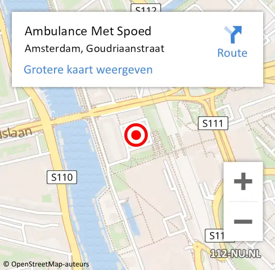 Locatie op kaart van de 112 melding: Ambulance Met Spoed Naar Amsterdam, Goudriaanstraat op 28 mei 2018 18:51