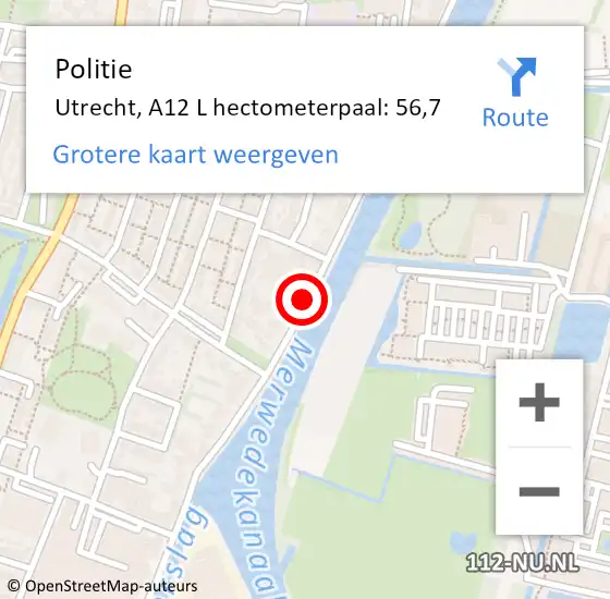 Locatie op kaart van de 112 melding: Politie Utrecht, A12 L hectometerpaal: 56,7 op 28 mei 2018 19:05