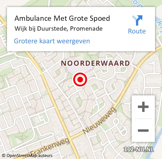 Locatie op kaart van de 112 melding: Ambulance Met Grote Spoed Naar Wijk bij Duurstede, Promenade op 28 mei 2018 20:03