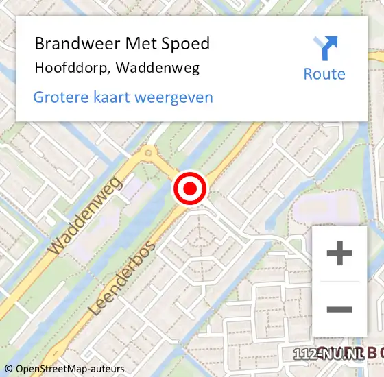 Locatie op kaart van de 112 melding: Brandweer Met Spoed Naar Hoofddorp, Waddenweg op 28 mei 2018 21:03