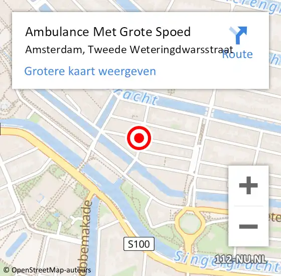Locatie op kaart van de 112 melding: Ambulance Met Grote Spoed Naar Amsterdam, Weteringstraat op 28 mei 2018 21:21