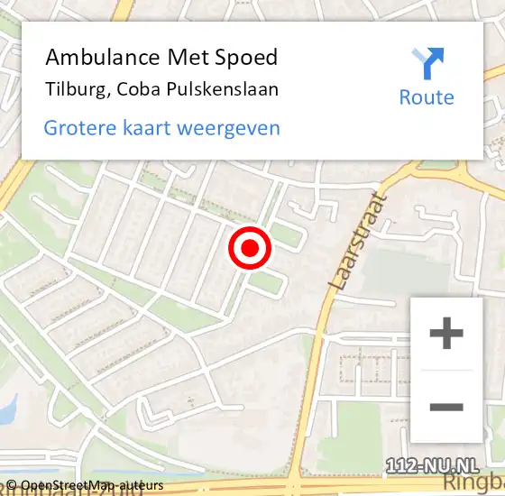 Locatie op kaart van de 112 melding: Ambulance Met Spoed Naar Tilburg, Coba Pulskenslaan op 29 mei 2018 00:22