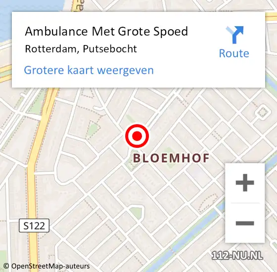 Locatie op kaart van de 112 melding: Ambulance Met Grote Spoed Naar Rotterdam, Putsebocht op 29 mei 2018 00:31