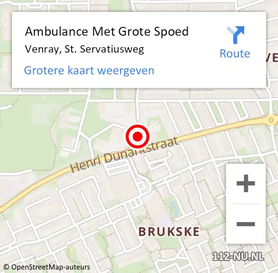 Locatie op kaart van de 112 melding: Ambulance Met Grote Spoed Naar Venray, St. Servatiusweg op 29 mei 2018 07:22