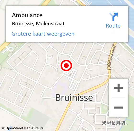 Locatie op kaart van de 112 melding: Ambulance Bruinisse, Molenstraat op 29 mei 2018 08:01