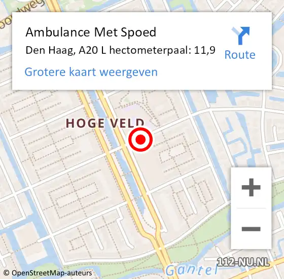Locatie op kaart van de 112 melding: Ambulance Met Spoed Naar Den Haag, A20 L hectometerpaal: 11,9 op 29 mei 2018 19:23
