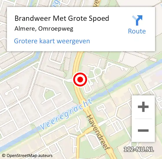 Locatie op kaart van de 112 melding: Brandweer Met Grote Spoed Naar Almere, Omroepweg op 29 mei 2018 21:18