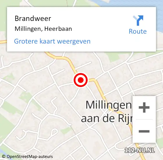Locatie op kaart van de 112 melding: Brandweer Millingen, Heerbaan op 29 mei 2018 22:08