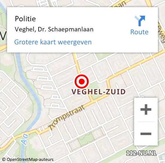 Locatie op kaart van de 112 melding: Politie Veghel, Dr. Schaepmanlaan op 30 mei 2018 10:00