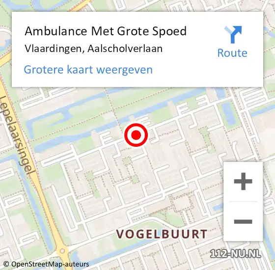 Locatie op kaart van de 112 melding: Ambulance Met Grote Spoed Naar Vlaardingen, Aalscholverlaan op 30 mei 2018 12:58