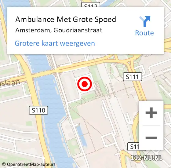 Locatie op kaart van de 112 melding: Ambulance Met Grote Spoed Naar Amsterdam, Goudriaanstraat op 30 mei 2018 17:13