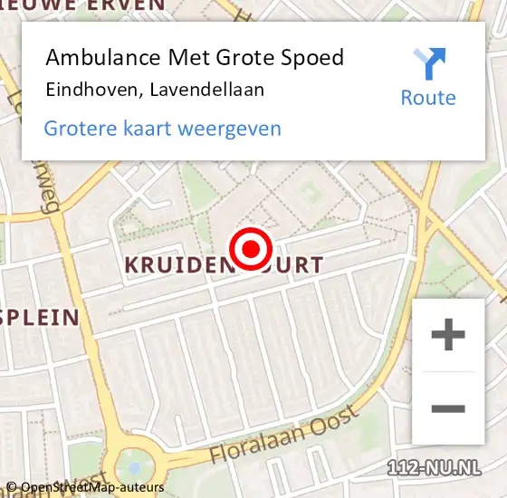 Locatie op kaart van de 112 melding: Ambulance Met Grote Spoed Naar Eindhoven, Lavendellaan op 30 mei 2018 20:30