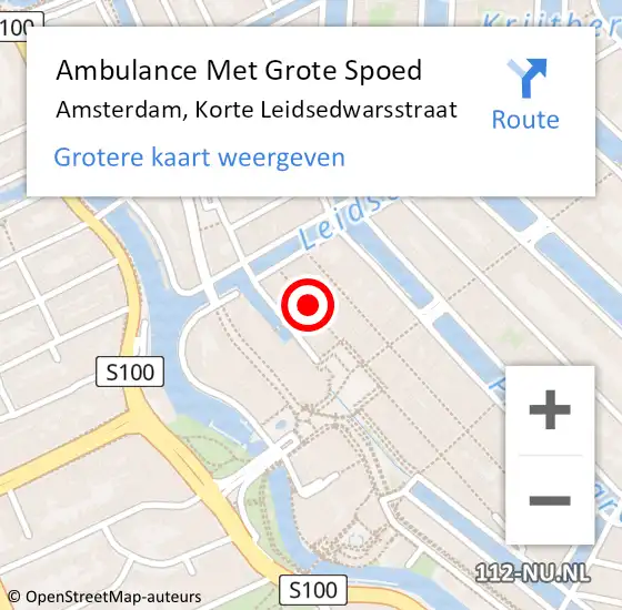 Locatie op kaart van de 112 melding: Ambulance Met Grote Spoed Naar Amsterdam, Korte Leidsedwarsstraat op 30 mei 2018 22:01