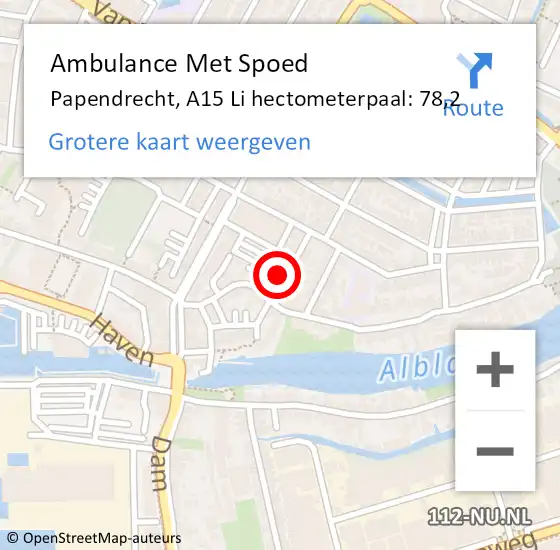 Locatie op kaart van de 112 melding: Ambulance Met Spoed Naar Papendrecht, A15 Li hectometerpaal: 78,2 op 30 mei 2018 22:16
