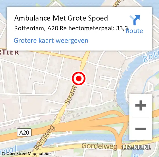 Locatie op kaart van de 112 melding: Ambulance Met Grote Spoed Naar Rotterdam, A20 Re hectometerpaal: 33,5 op 31 mei 2018 08:36