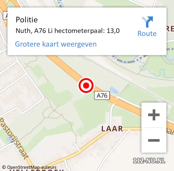 Locatie op kaart van de 112 melding: Politie Nuth, A76 Li hectometerpaal: 13,0 op 31 mei 2018 09:13