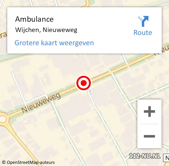 Locatie op kaart van de 112 melding: Ambulance Wijchen, Nieuweweg op 31 mei 2018 09:49