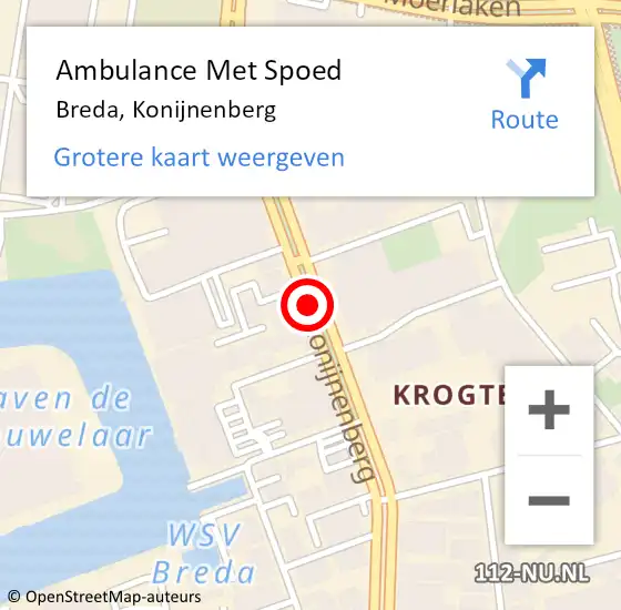 Locatie op kaart van de 112 melding: Ambulance Met Spoed Naar Breda, Konijnenberg op 31 mei 2018 12:38