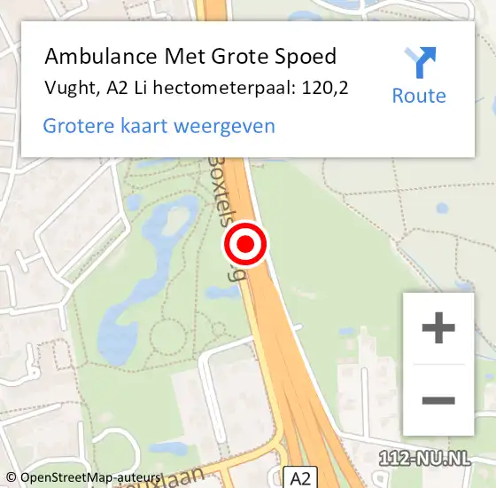 Locatie op kaart van de 112 melding: Ambulance Met Grote Spoed Naar Vught, A2 Li hectometerpaal: 120,2 op 31 mei 2018 14:25