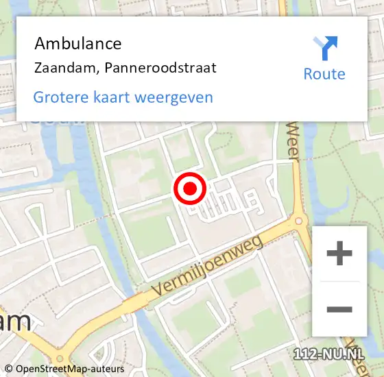 Locatie op kaart van de 112 melding: Ambulance Zaandam, Panneroodstraat op 31 mei 2018 14:27