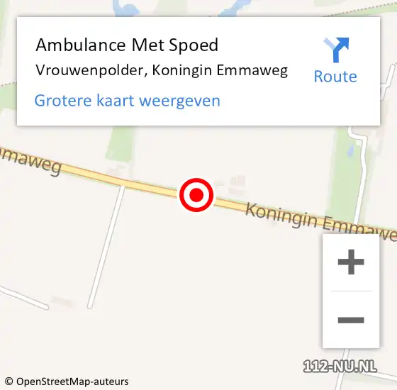Locatie op kaart van de 112 melding: Ambulance Met Spoed Naar Vrouwenpolder, Koningin Emmaweg op 31 mei 2018 16:33