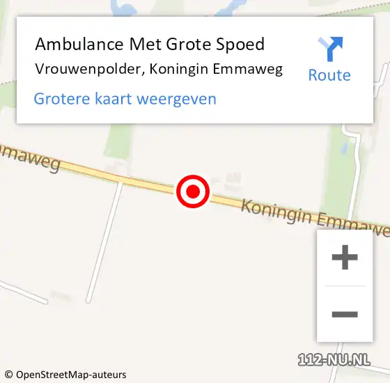 Locatie op kaart van de 112 melding: Ambulance Met Grote Spoed Naar Vrouwenpolder, Koningin Emmaweg op 31 mei 2018 16:36