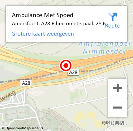 Locatie op kaart van de 112 melding: Ambulance Met Spoed Naar Amersfoort, A28 R hectometerpaal: 28,6 op 31 mei 2018 16:57