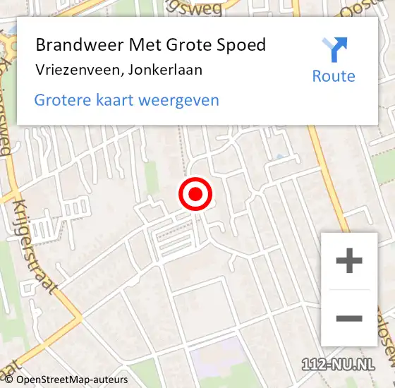 Locatie op kaart van de 112 melding: Brandweer Met Grote Spoed Naar Vriezenveen, Jonkerlaan op 31 mei 2018 17:50