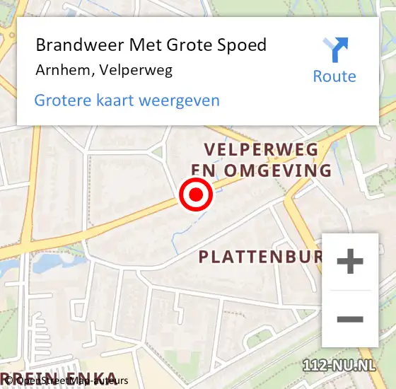Locatie op kaart van de 112 melding: Brandweer Met Grote Spoed Naar Arnhem, Velperweg op 31 mei 2018 18:45