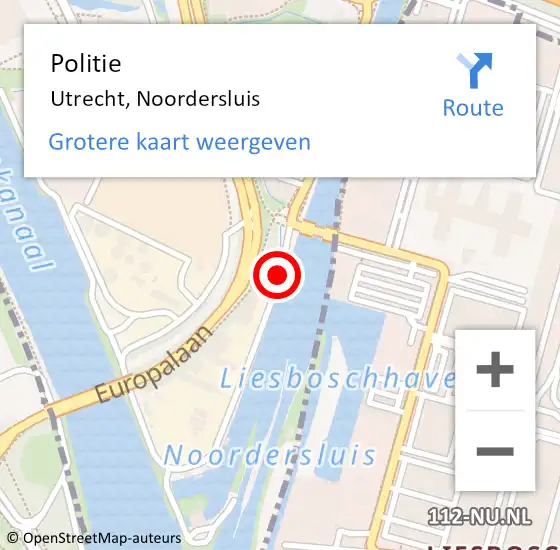 Locatie op kaart van de 112 melding: Politie Utrecht, Noordersluis op 31 mei 2018 23:56