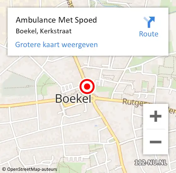 Locatie op kaart van de 112 melding: Ambulance Met Spoed Naar Boekel, Kerkstraat op 1 juni 2018 01:17