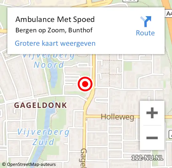 Locatie op kaart van de 112 melding: Ambulance Met Spoed Naar Bergen op Zoom, Bunthof op 1 juni 2018 03:12