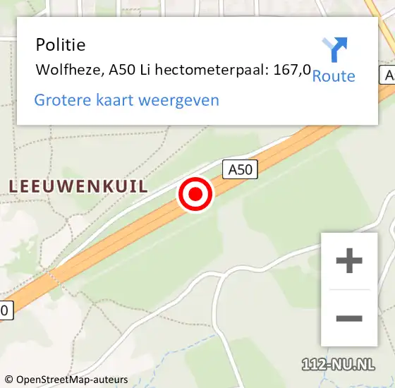 Locatie op kaart van de 112 melding: Politie Wolfheze, A50 Li op 1 juni 2018 06:25