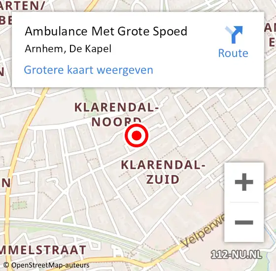 Locatie op kaart van de 112 melding: Ambulance Met Grote Spoed Naar Arnhem, De Kapel op 1 juni 2018 12:49