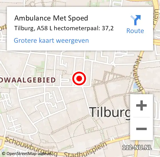 Locatie op kaart van de 112 melding: Ambulance Met Spoed Naar Tilburg, A58 L hectometerpaal: 37,2 op 1 juni 2018 15:14