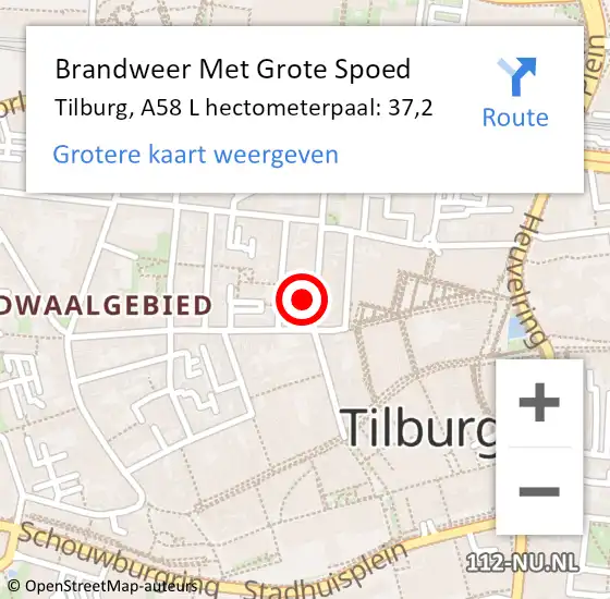 Locatie op kaart van de 112 melding: Brandweer Met Grote Spoed Naar Tilburg, A58 L hectometerpaal: 37,2 op 1 juni 2018 15:16