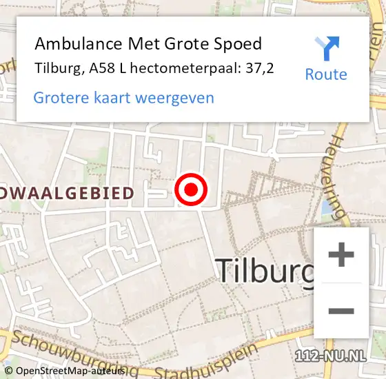 Locatie op kaart van de 112 melding: Ambulance Met Grote Spoed Naar Tilburg, A58 L hectometerpaal: 37,2 op 1 juni 2018 15:31