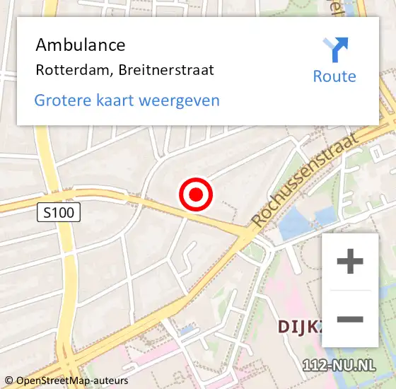 Locatie op kaart van de 112 melding: Ambulance Rotterdam, Breitnerstraat op 1 juni 2018 15:35