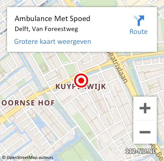 Locatie op kaart van de 112 melding: Ambulance Met Spoed Naar Delft, Van Foreestweg op 1 juni 2018 18:14