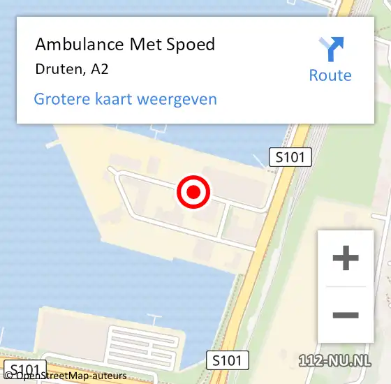 Locatie op kaart van de 112 melding: Ambulance Met Spoed Naar Druten, A2 op 1 juni 2018 18:16