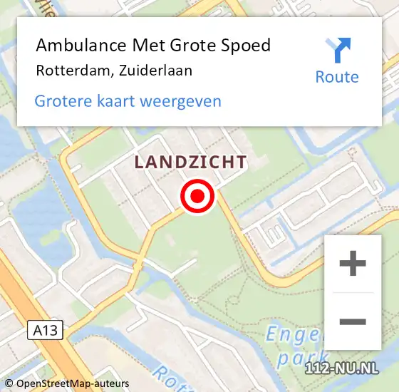 Locatie op kaart van de 112 melding: Ambulance Met Grote Spoed Naar Rotterdam, Zuiderlaan op 1 juni 2018 18:32