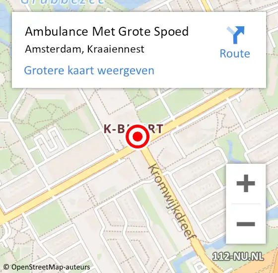 Locatie op kaart van de 112 melding: Ambulance Met Grote Spoed Naar Amsterdam, Kraaiennest op 1 juni 2018 22:40