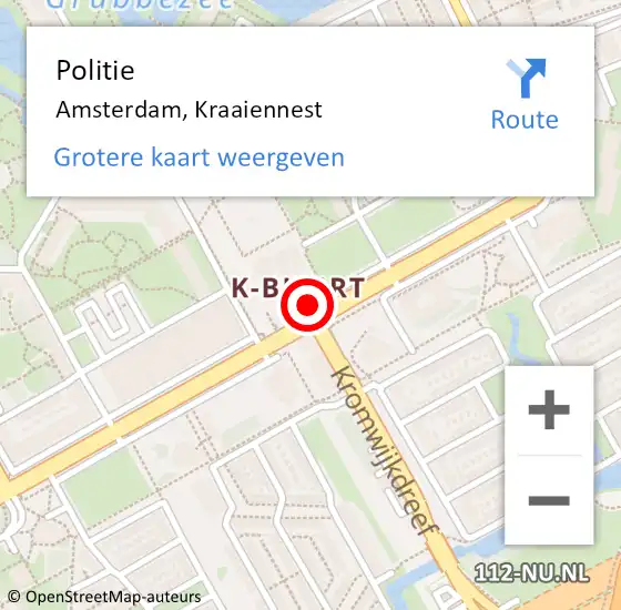 Locatie op kaart van de 112 melding: Politie Amsterdam, Kraaiennest op 1 juni 2018 22:40