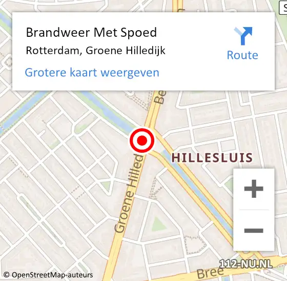 Locatie op kaart van de 112 melding: Brandweer Met Spoed Naar Rotterdam, Groene Hilledijk op 1 juni 2018 23:51