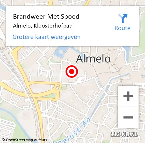 Locatie op kaart van de 112 melding: Brandweer Met Spoed Naar Almelo, Kloosterhofpad op 2 juni 2018 13:45