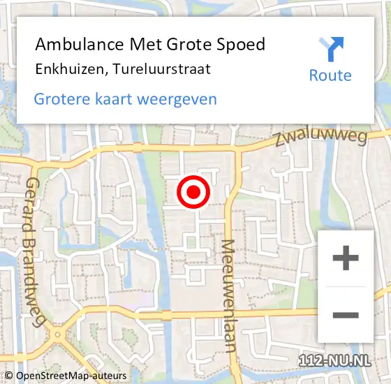 Locatie op kaart van de 112 melding: Ambulance Met Grote Spoed Naar Enkhuizen, Tureluurstraat op 2 juni 2018 20:54