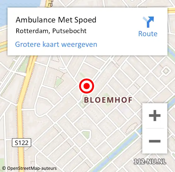 Locatie op kaart van de 112 melding: Ambulance Met Spoed Naar Rotterdam, Putsebocht op 2 juni 2018 23:07