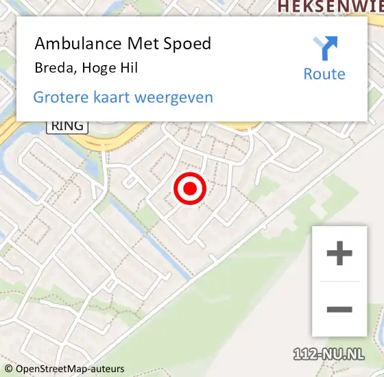 Locatie op kaart van de 112 melding: Ambulance Met Spoed Naar Breda, Hoge Hil op 3 juni 2018 03:32